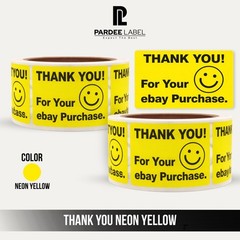 Thank You Labels Neon Yellow – 2″x3″ Stickers | 250/Roll | High Visibility