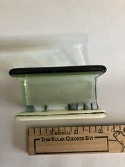 Fused Glass Dichroic Green, White, Yellow, Black Signed Business Card Holder 3″