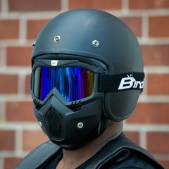 Birdz Skylark Motorcycle Black Goggles + Face Mask ReflecTech Mirror Lens