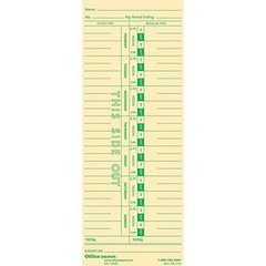 Office Depot Time Cards, Weekly, Monday-Sunday Format, 1-Sided, True, Manila