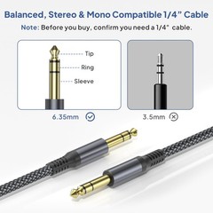 1/4 Inch TRS Instrument Cable 6.6ft 2-Pack,Straight 6.35mm Male Jack Stereo A…