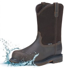 NINGO Men Steel Toe Work Boots Waterproof Cowboy Boots Leather Wellington Boots