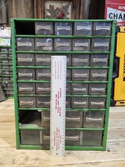 Vintage RAACO Corp Green Metal Storage Cabinet 35 Drawer Made In Denmark