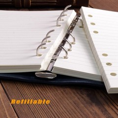A6 Refillable Notebook,Blue Genuine Leather 5x7In 6 Ring Binder Journal for Men