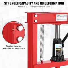 12T Hydraulic Press,H-Frame Press w Adjustable Table for u-Joints&Bending Red
