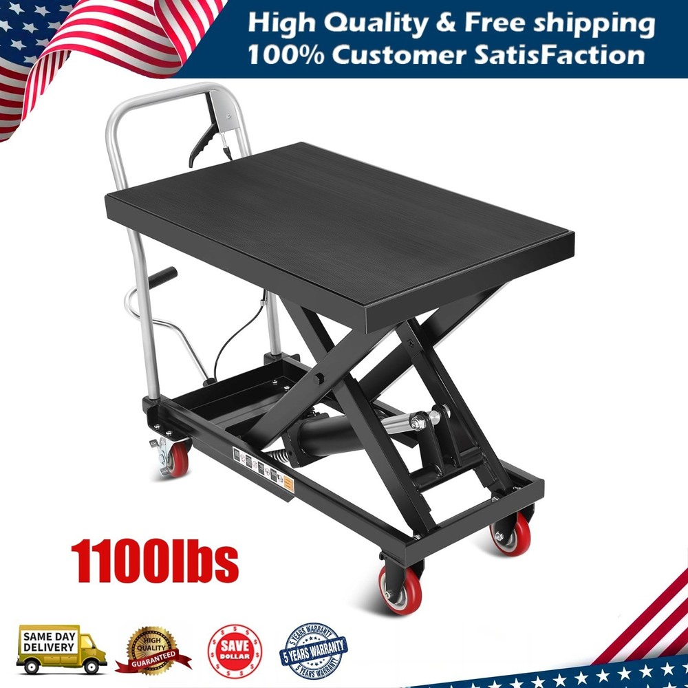 Hydraulic Lift Table Cart 1100Lbs Capacity 32″ Lifting Single Scissor Lift Table