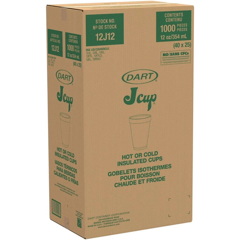 Dart 12J12 Foam Cup 12 oz Insulated White Disposable Drink Cup 1,000/Case