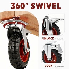 5 Inch Caster Wheels Heavy Duty with Dual-Lock Safety Brake and Rubber Tire W…