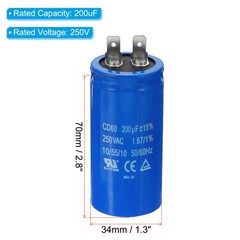 CD60 Run Capacitor 200uF/MFD 250VAC 15% Tolerance 50/60Hz Starting Capacitor