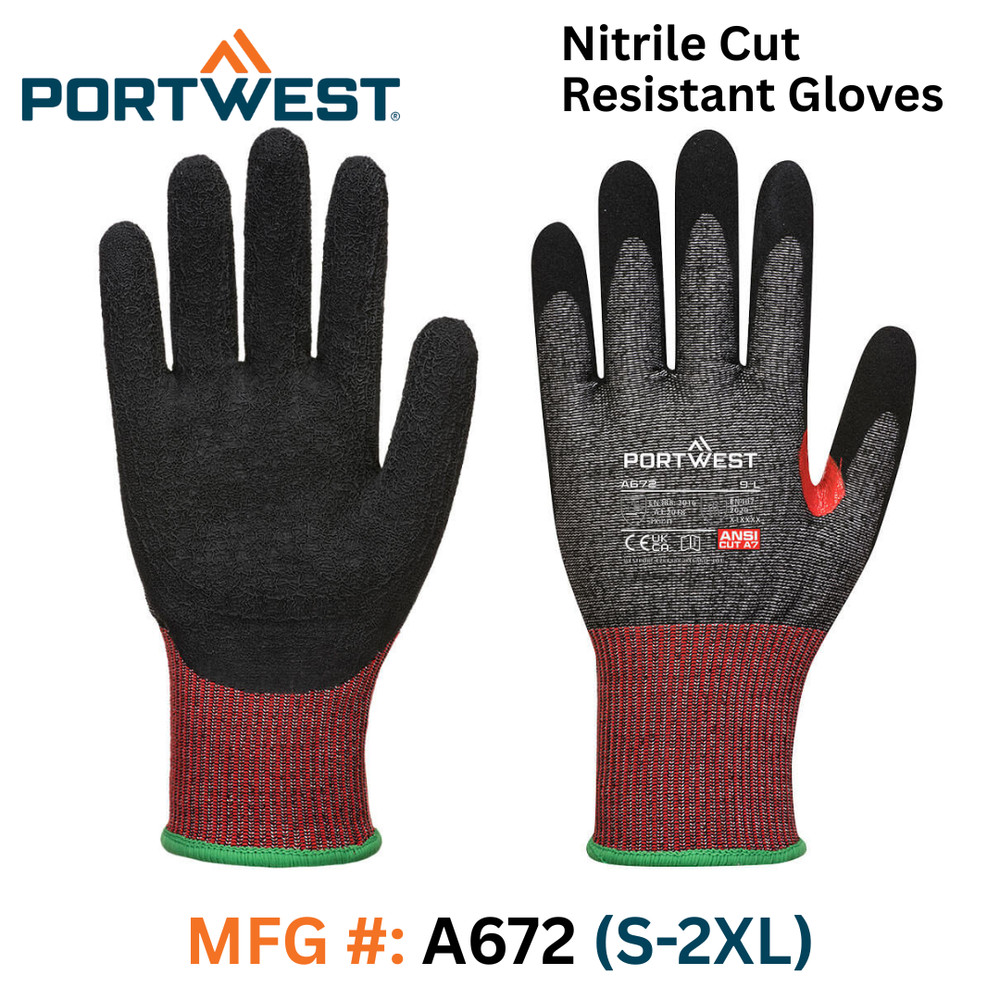Nitrile Cut Resistant Work Gloves (A6 Cut level) – Portwest #A672 – S-2XL – 1 PR