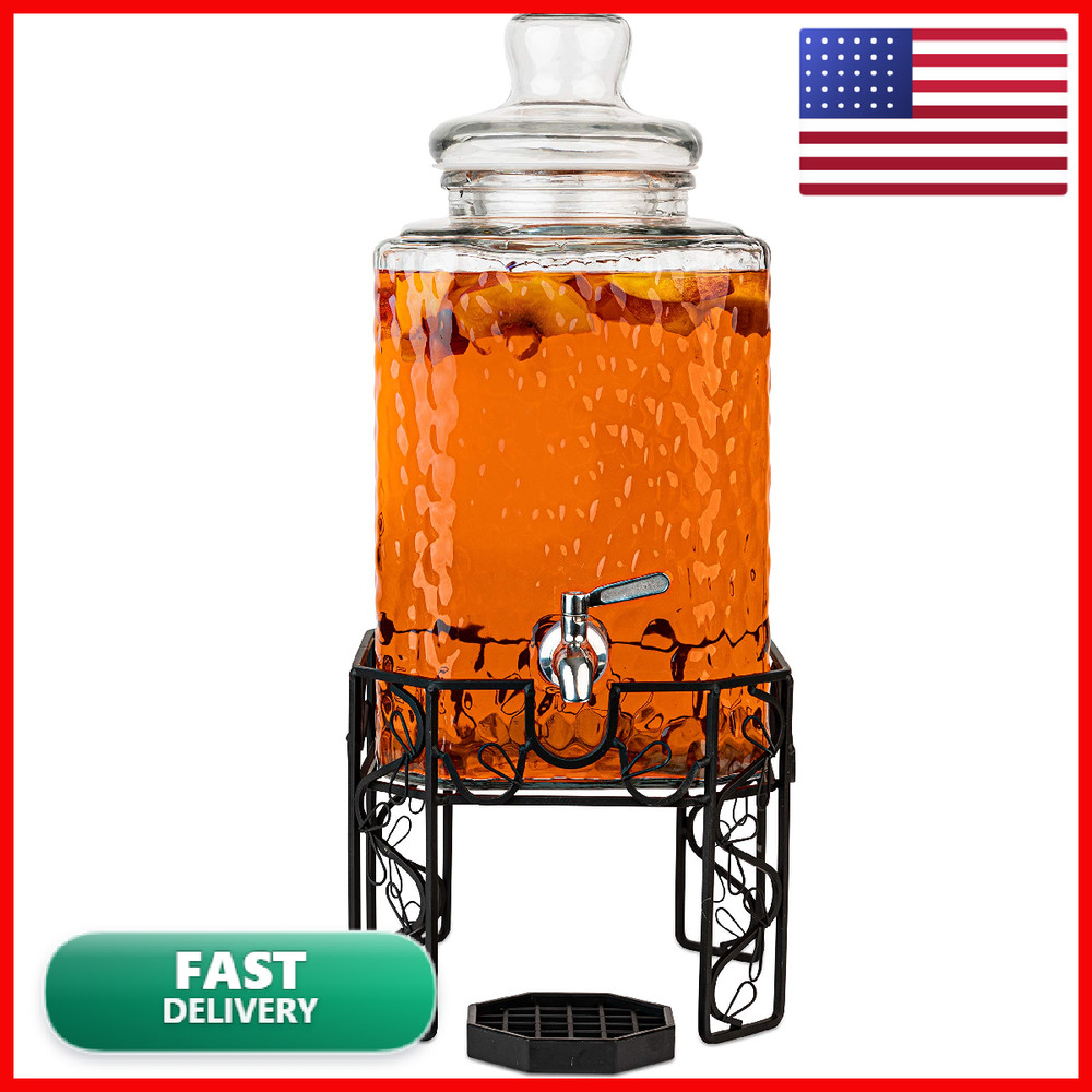 Kitchentoolz 2.5 Gallon Glass Beverage Dispenser Stainless Steel Spigot Metal
