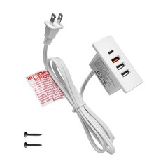 Powered USB C Hub Socket Recessed C Power Strip Outlet with Fast White
