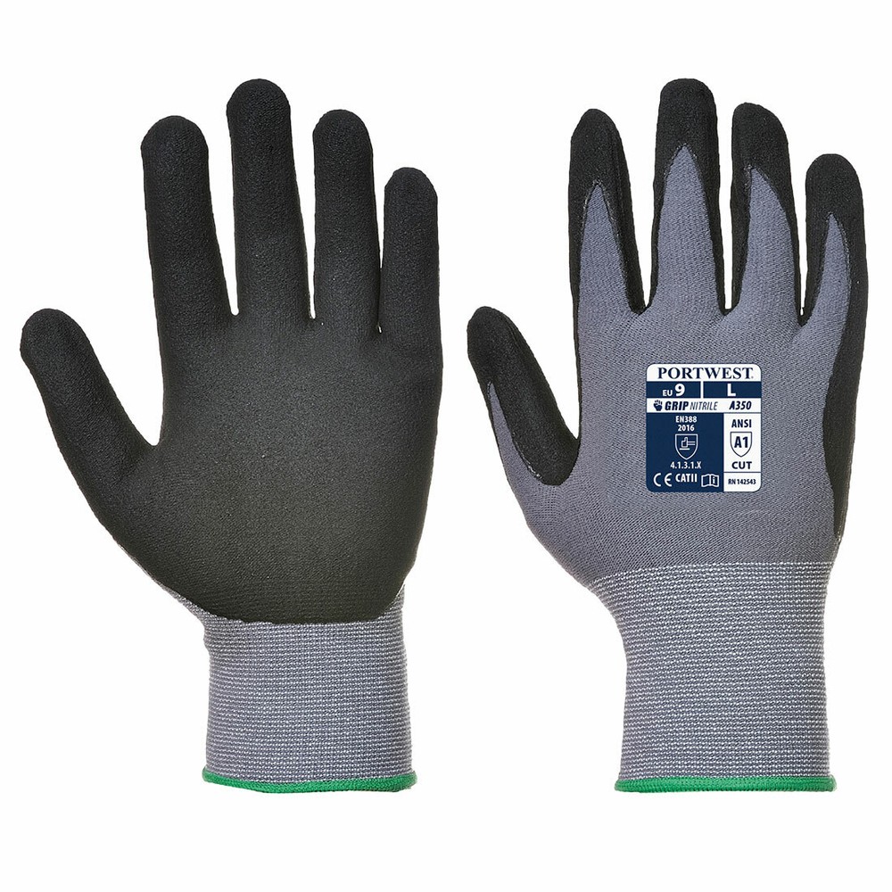 Portwest A350 DermiFlex Work Glove with Palm PU/Nitrile Foam Grip ANSI Black