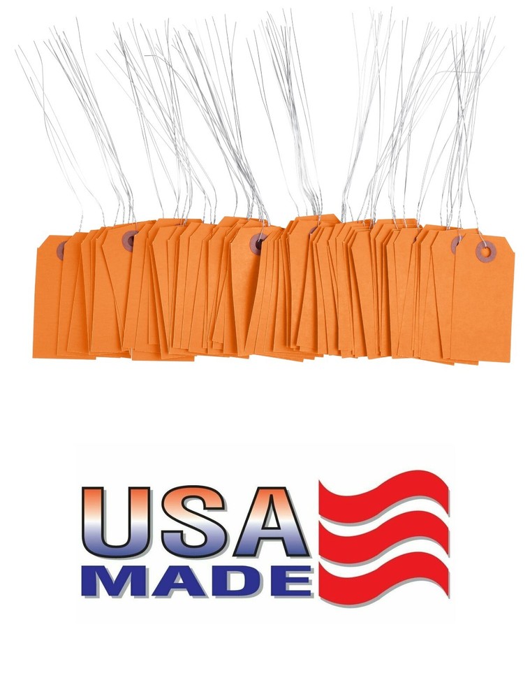 100 Orange Tags with Wire 3 1/4″ x 1 5/8″ Size 2 Inventory Shipping Hang Tag