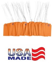 100 Orange Tags with Wire 3 1/4″ x 1 5/8″ Size 2 Inventory Shipping Hang Tag