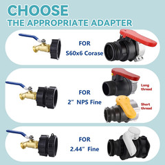 275-330 Gallon IBC Tote Tank Adapter,3-Size IBC Tote Hose Adapter, 2.44″ Fine, 2