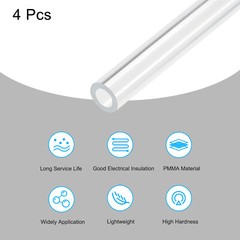 4pcs Acrylic Pipe Clear Rigid Round Tube 4mm 5/32″ ID 8mm 5/16″ OD 10″ for Lamps