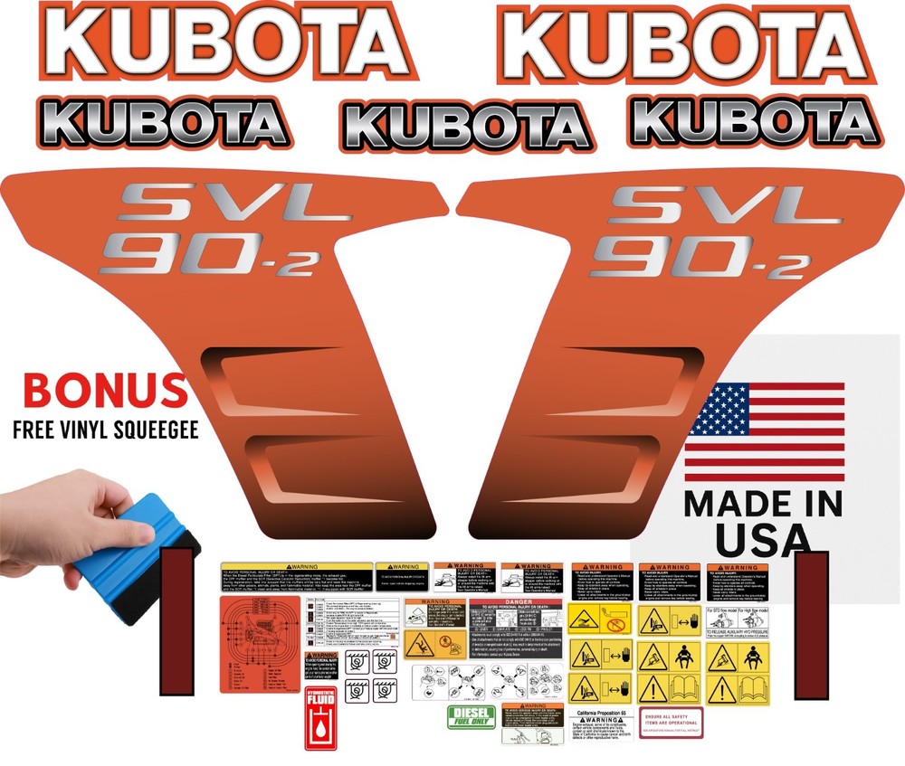 Fits KUBOTA SVL90-2 Decal Kit Skid Steer /Safety decals/ 3M VINYL/ FREE SHIPPING
