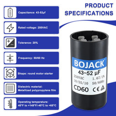 43-52 Uf/Mfd 250 VAC ±20% 50/60 Hz CD60 round Motor Start Capacitor