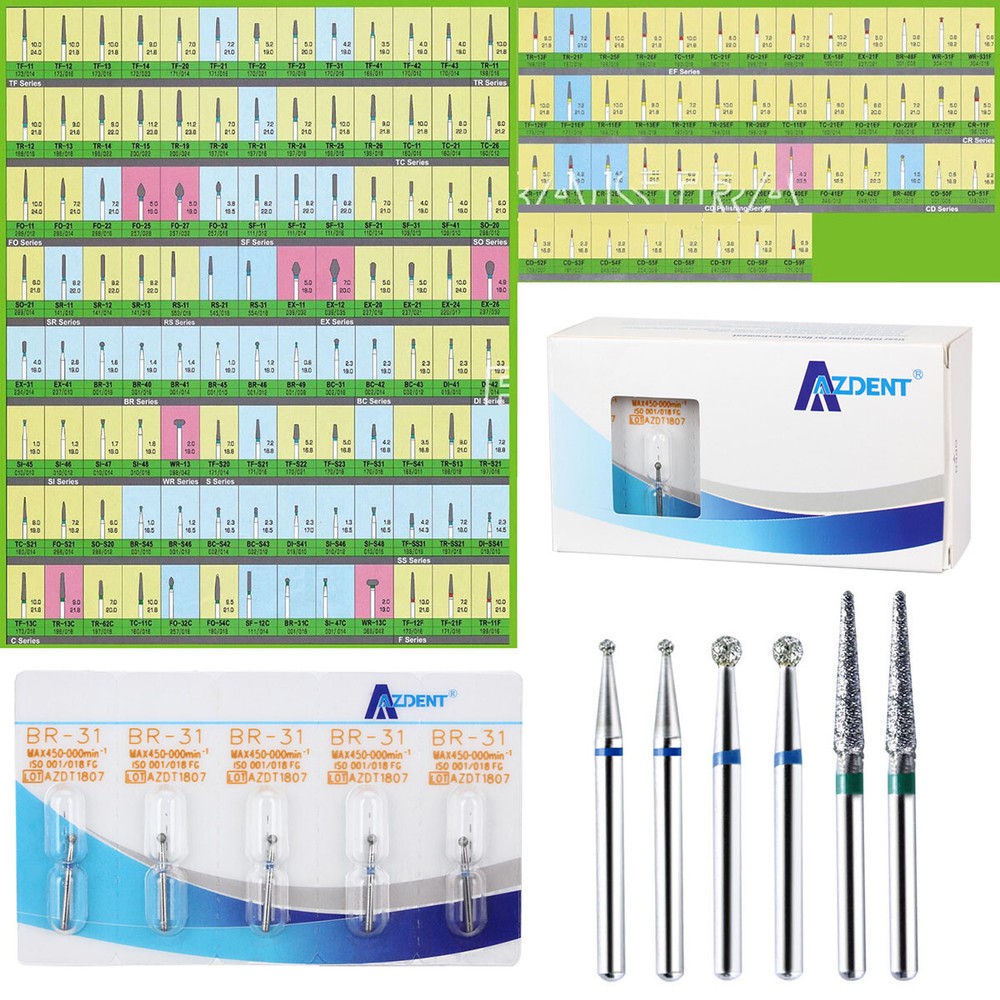 200Pcs AZDENT Dental Diamond Burs Drill Tips For High Speed Handpiece 5pcs/Pack