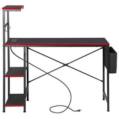Gaming Desk with Power Outlet & LED Light 44 Inch Computer Office Desk with Hook