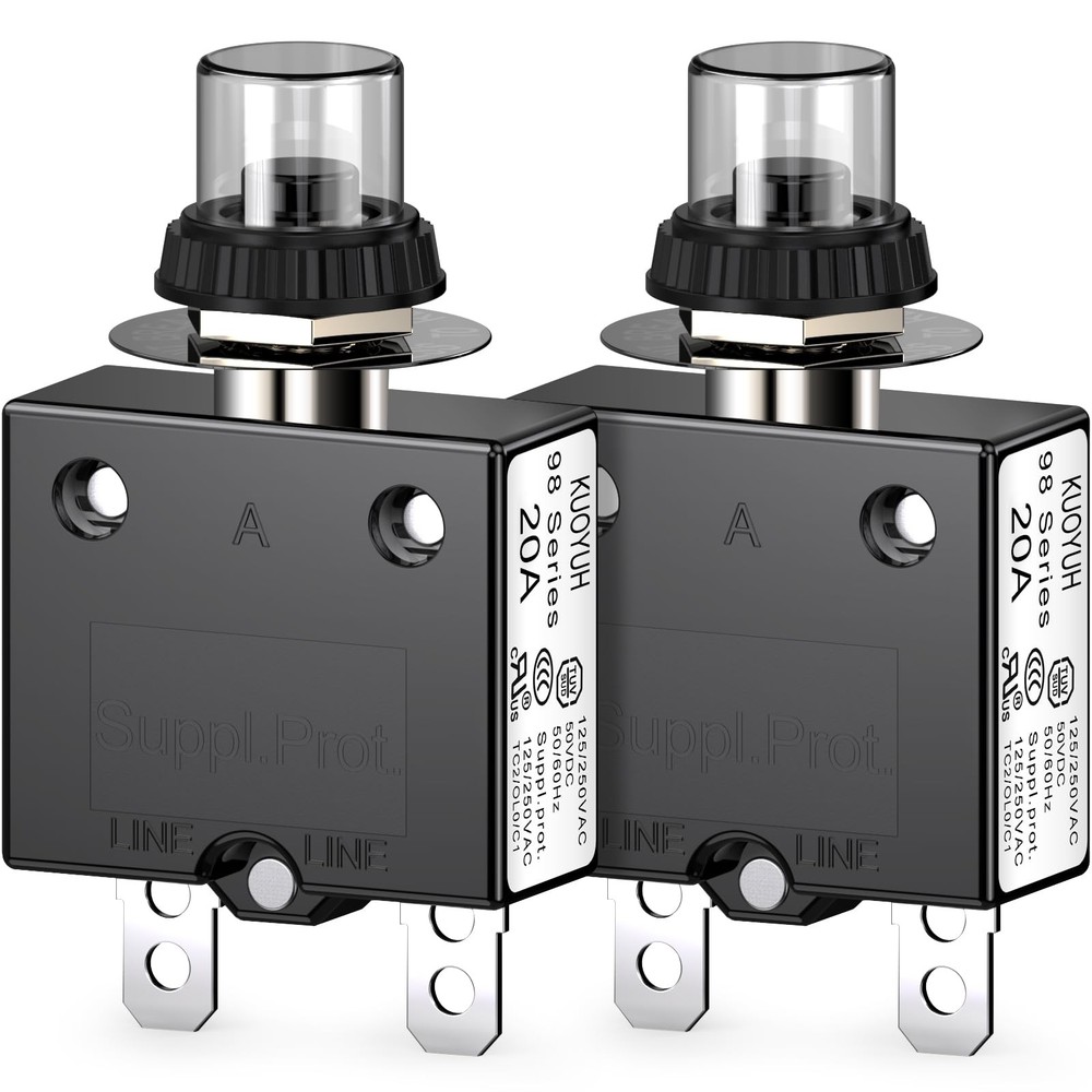 Thermal Circuit Breaker, 20 Amp Push Button Manual Reset Circuit Breaker 32V …