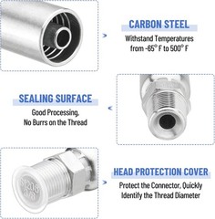12Pack 3/8″ I.D. Hose x 3/8″ NPTF Male Hydraulic Hose End Fittings with Cover
