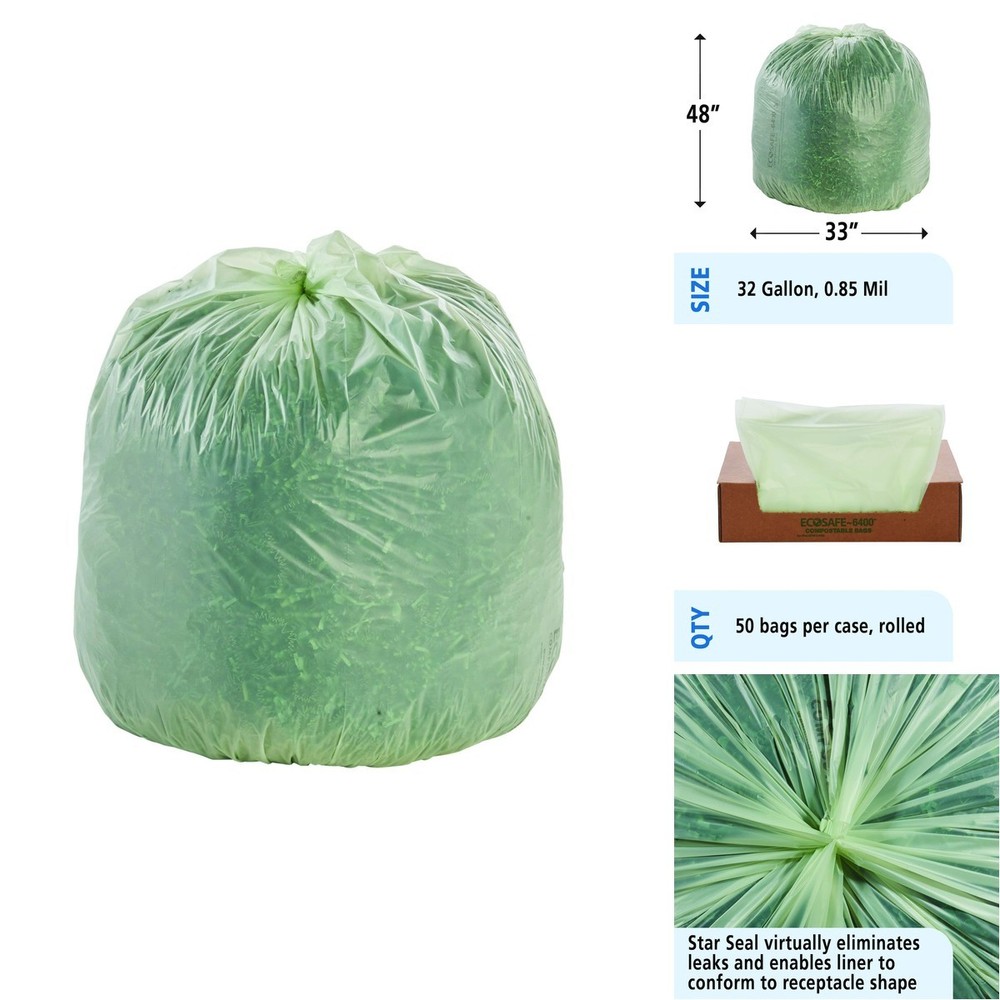 Stout By Envision Compostable Trash Bags 32 Gallon 33 X 48 50 Bags Per Case