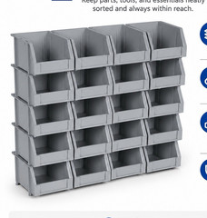 38-Bin Rail Mount Storage Organizer, Stackable Modular Bins, Gray