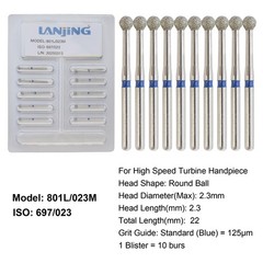 Dental Diamond Burs Round Ball Surgical Bur FG Coarse Fine Long High Speed 801