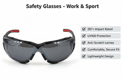 Falcon Safety Glasses with Removable Foam Lined Gasket and UV Protection