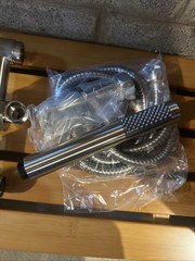 SIGNATURE HARDWARE SEBASTIAN GOOSENECK TUB FAUCET W/ HAND SHOWER BRUSHED NICKEl