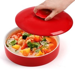 Lyellfe Ceramic Tortilla Warmer with Lid, 8.5 inches x 2.7 inches, Red