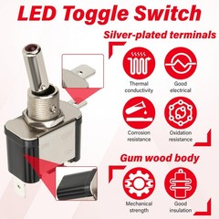 3 PCS LED Lighted Rocker Toggle Switch, 12V SPST 3 Pin 2 Position ON/Off Rocker