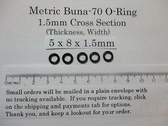 5mm ID x 8mm OD x 1.5mm thick O-ring. Buna-70. Quan 5.