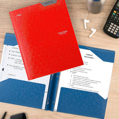 2-Pocket Folder, Plastic Folder with Stay-Put Tabs and Prong Fasteners, Holds 8-