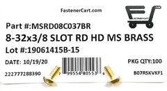 (100) 8-32×3/8 Brass Slotted Round Head Machine Screws #8-32 – Solid Brass