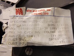 SEA WIRE AND CABLE LW4122203 099116401 RG59-CCTV-PL-WHT 1/20 AWG BARE COPPER COM