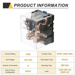 AC110V 120A Electromagnetic Relay High Power Relay DPDT 2NO 2NC 8 Terminal