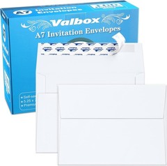 White Self-Seal A7 Invitation Envelopes, 100 Pack, 5.25×7.25 Inches