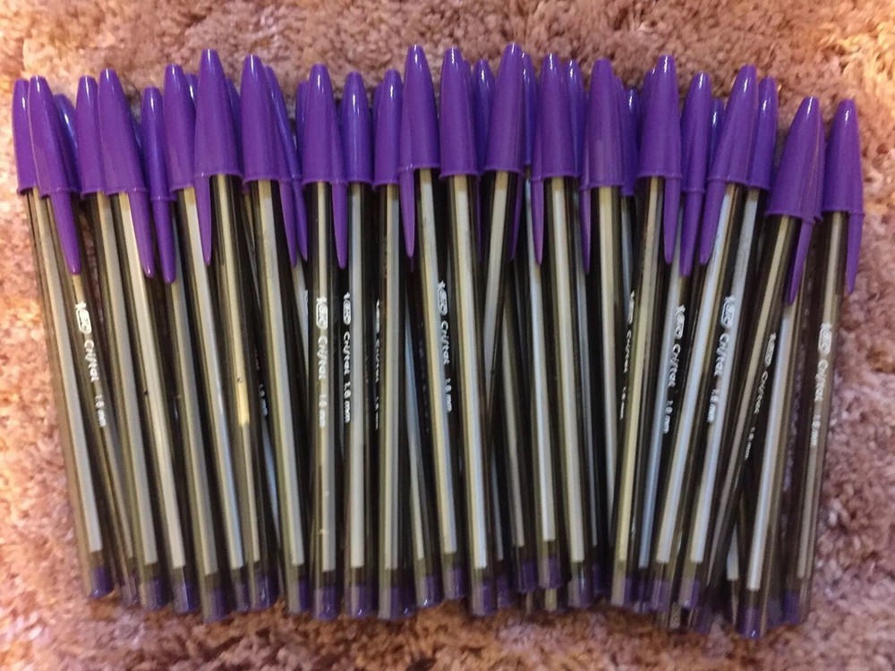 Lot of 50 PURPLE Bic Cristal Ballpoint Pens 1.6mm, Xtra-Bold SALE!!