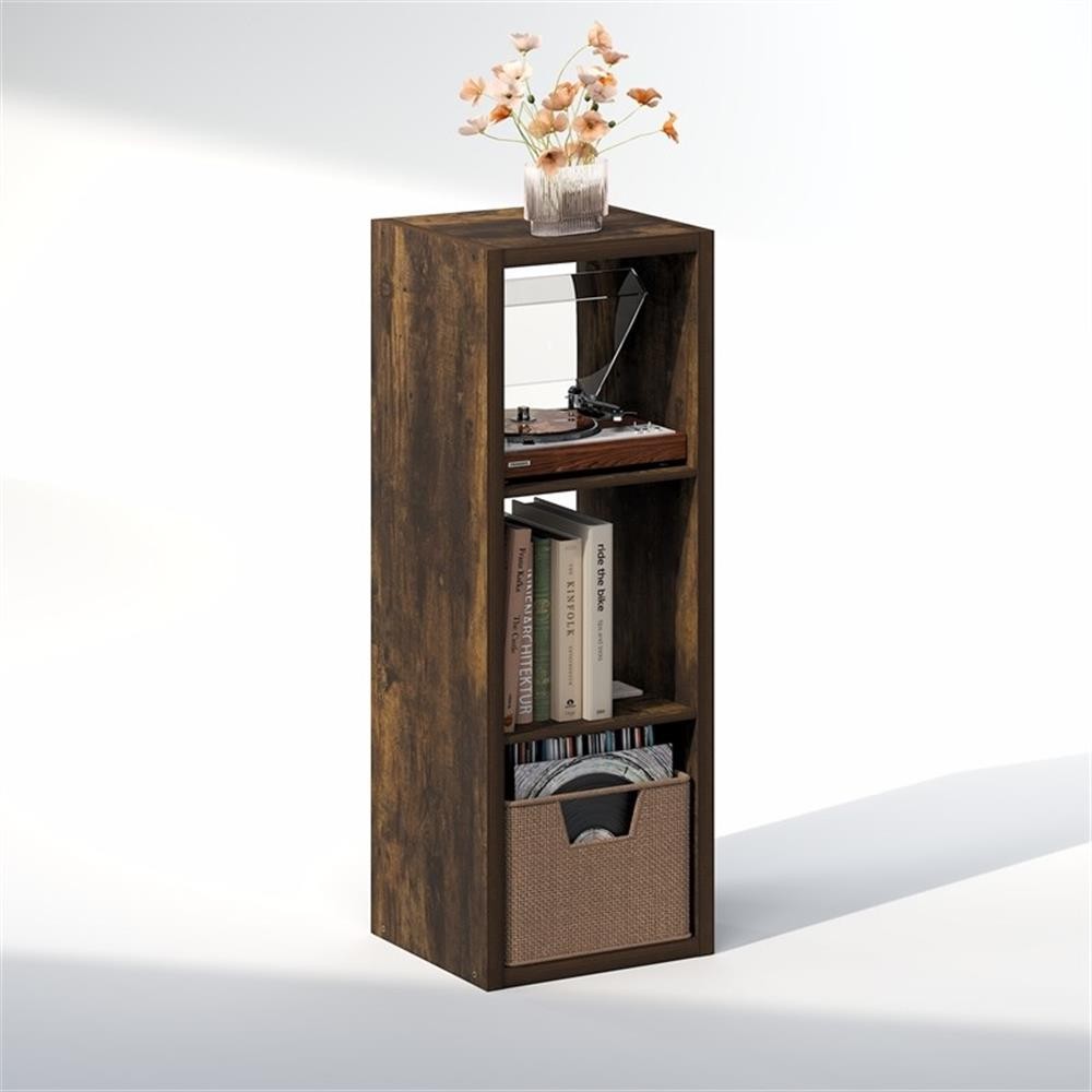 Pemberly Row Media Storage Organizer 3-Cube Engineered Wood Amber Pine