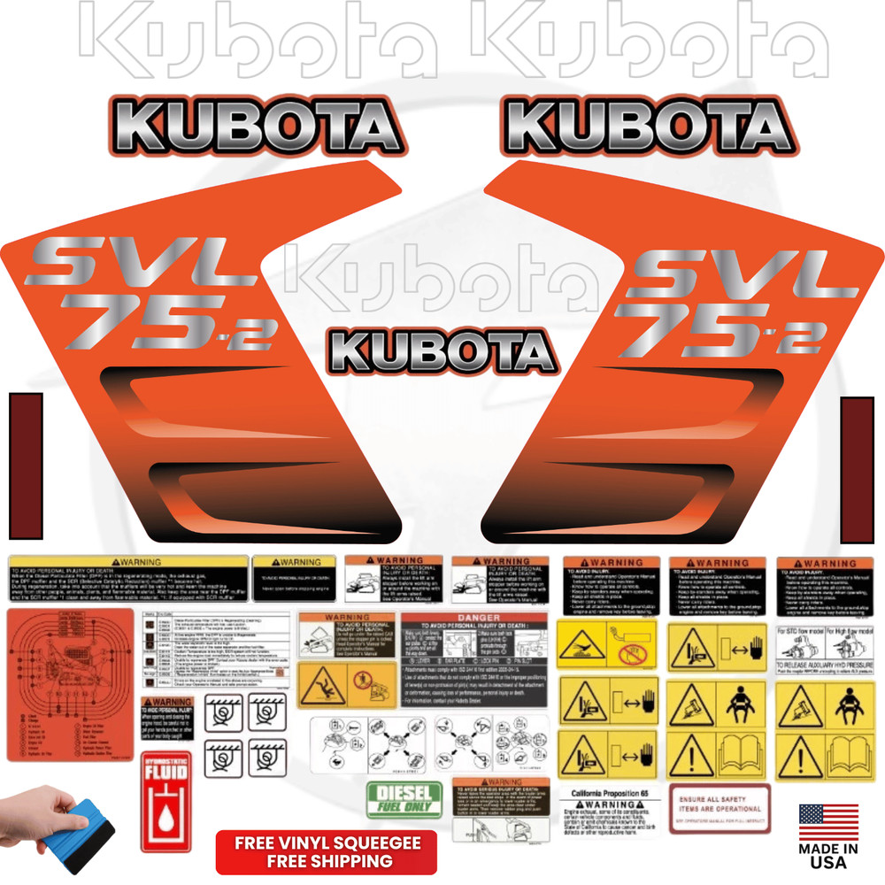 Fits Kubota SVL75-2 Complete Decal Kit Skid Steer Stickers – Free Shipping