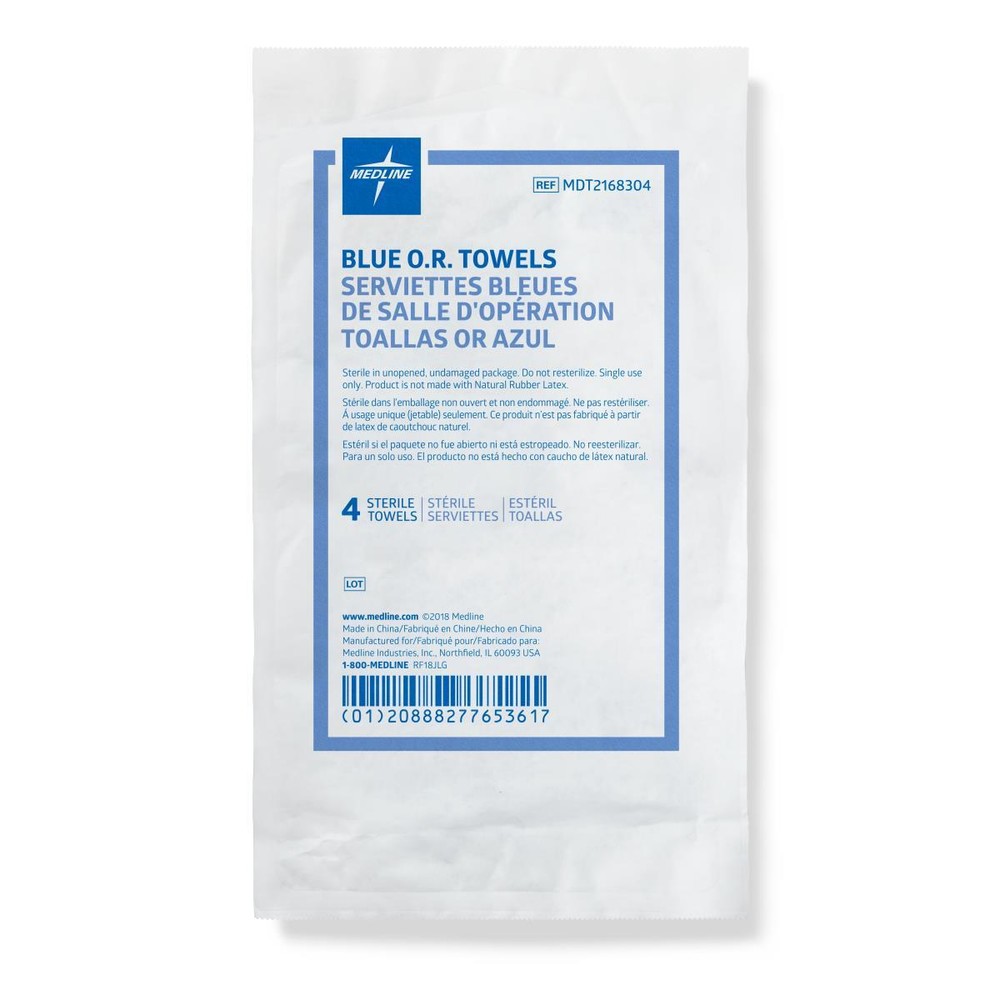 *4-Pieces* Medline Blue O.R. Disposable Towels 17″ x 25″ Sterile MDT2168304