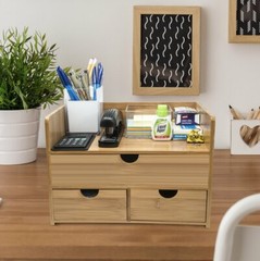 Sorbus 3-Tier Bamboo Shelf Organizer for Desk with Drawers