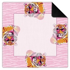 Preppy Pink Tiger Mahjong Mat for Table 31.5 x 31.5 in, Trendy Hot Pink Anima…