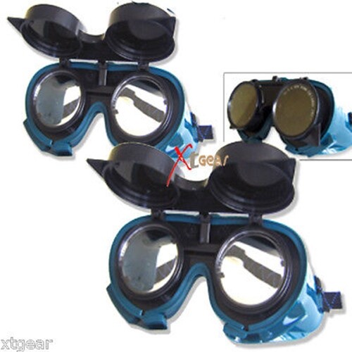Lots 2 Welding Goggles Dark Green Flip Lenses Vintage