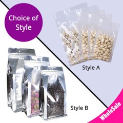 Glossy Clear & Clear Front Silver Back Mylar Gusset Side Stand Up Zip Lock Bag S