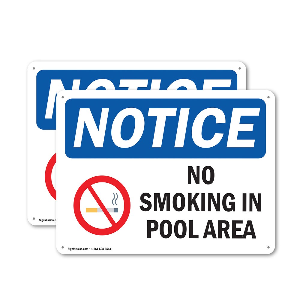 (2 Pack) No Smoking In Pool Area OSHA Notice Sign Decal Metal Plastic