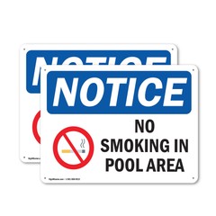 (2 Pack) No Smoking In Pool Area OSHA Notice Sign Decal Metal Plastic
